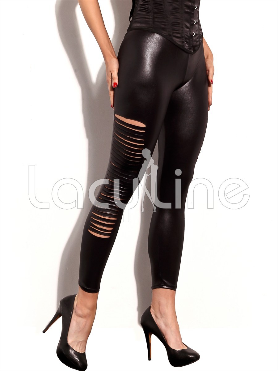 Wet Look Ripped Leggings